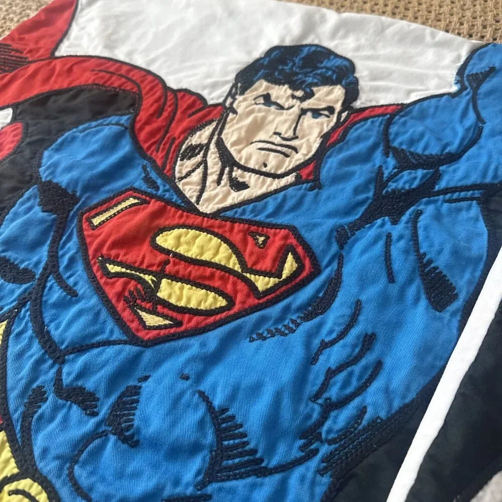 Pottery Barn Kids Superman Batman Pillow Sham 19.5x18 DC Comics Bedding Decor